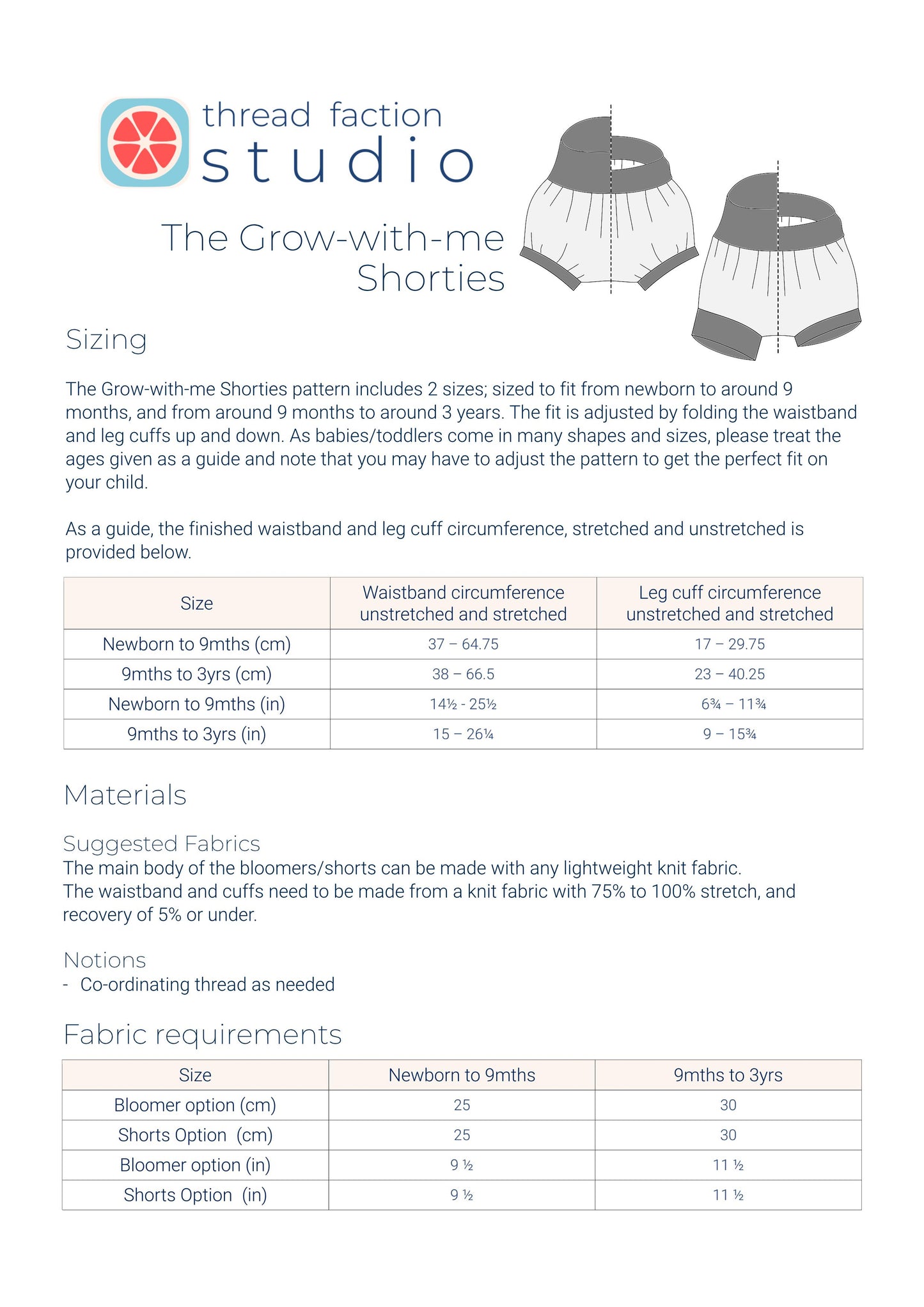 Grow-with-me Shorties PDF Sewing Pattern