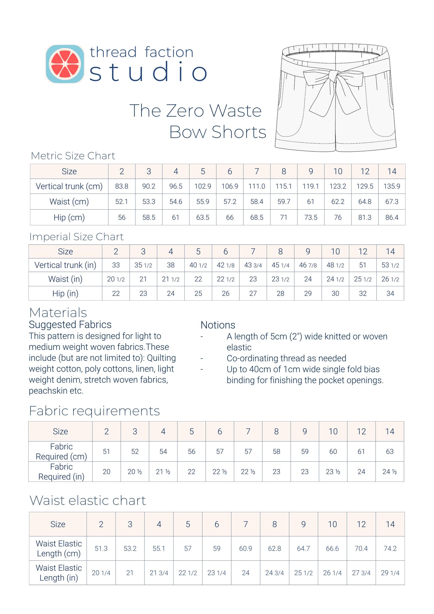 Zero Waste Bow Shorts Pattern