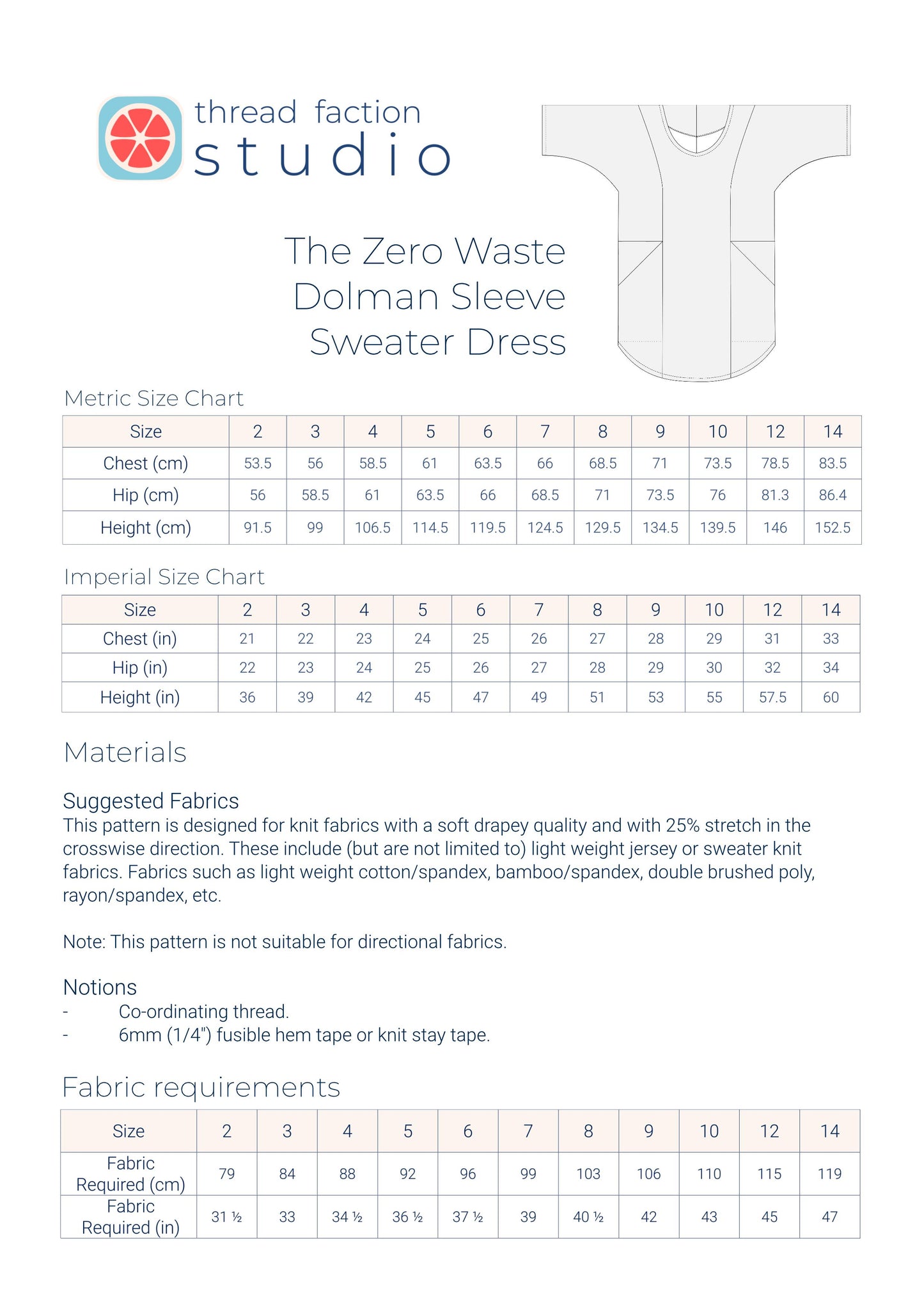 Zero Waste Dolman Sweater Dress Pattern