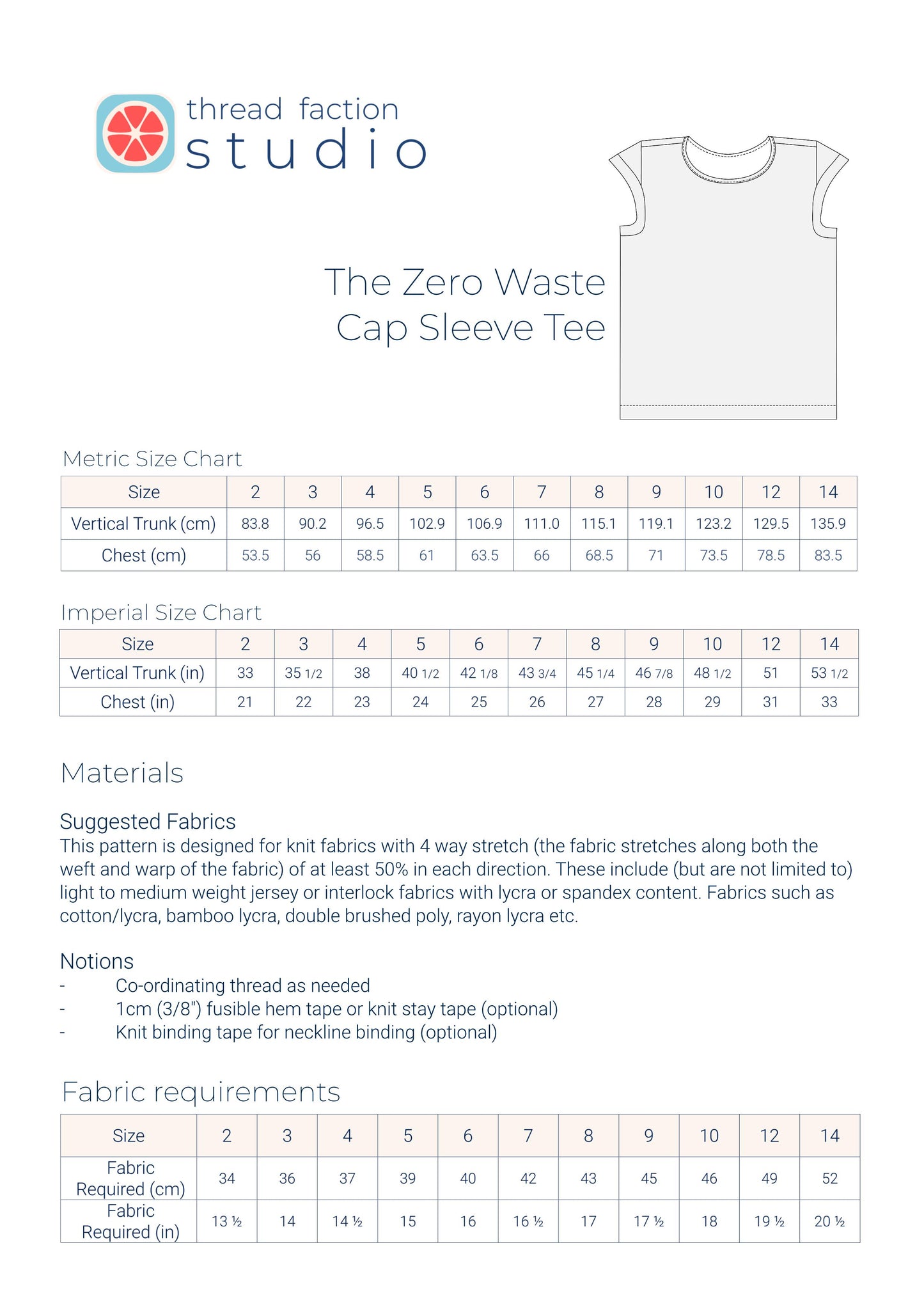 Zero Waste Cap Sleeve Tee Pattern