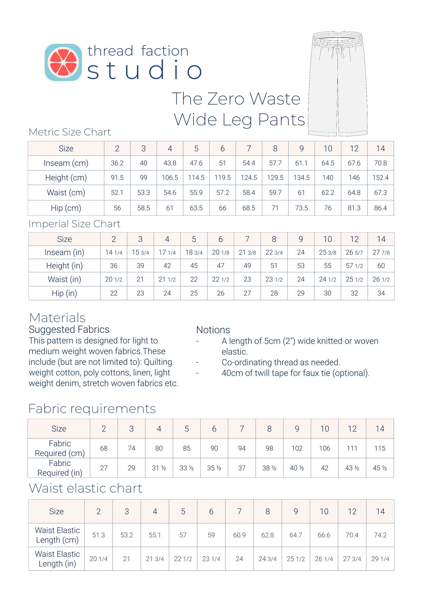 Zero Waste Wide Leg Pants Pattern