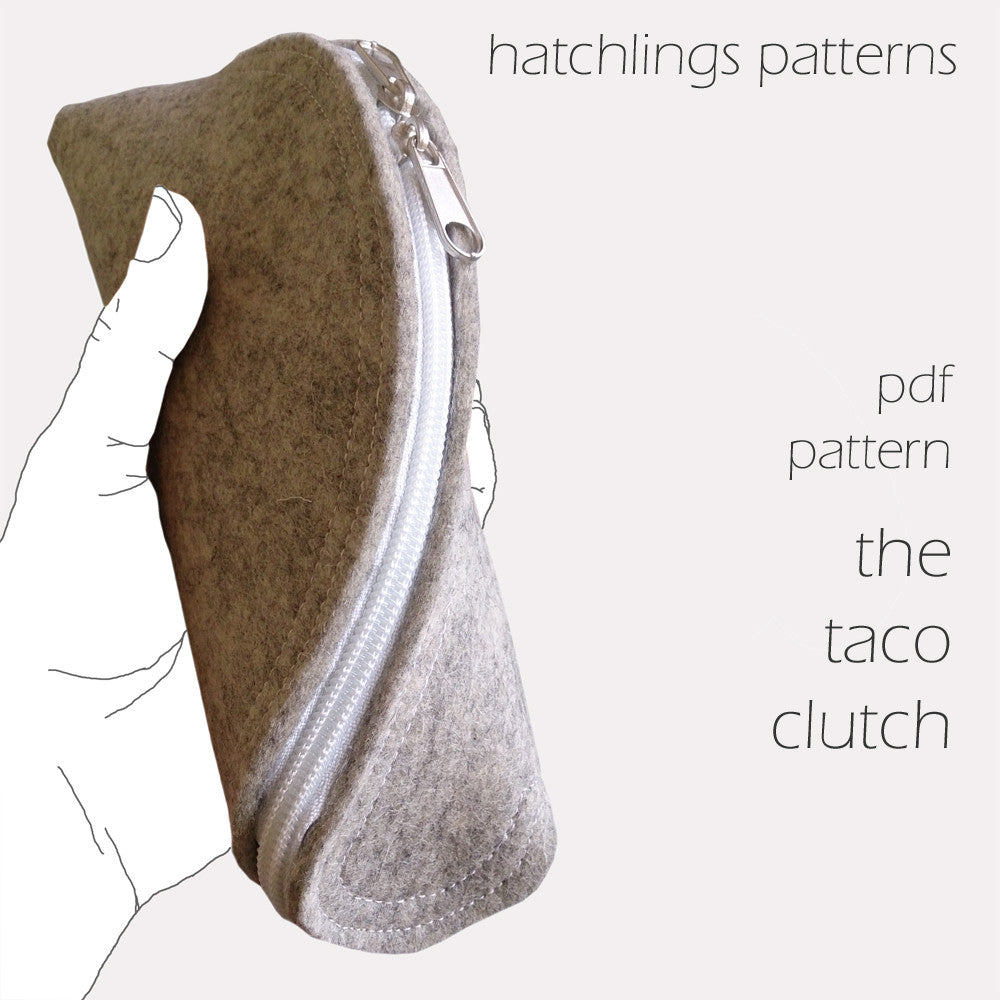 The T is for Taco Clutch - Felt or leather zip clutch purse PDF sewing