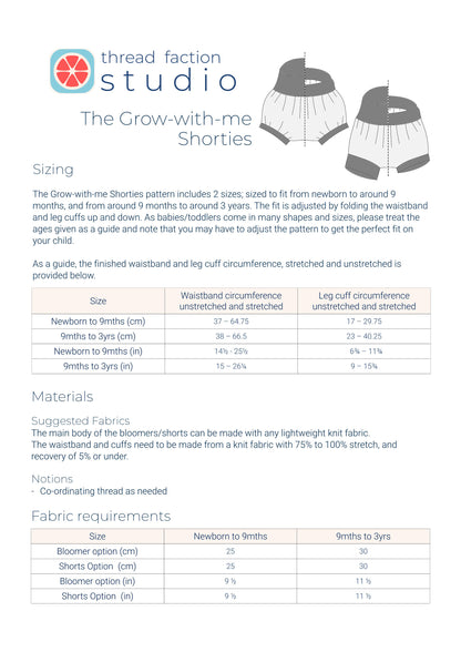 Grow-with-me Shorties PDF Sewing Pattern