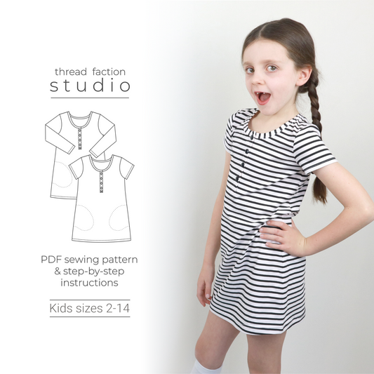 Thread Faction Girls Dolman Sleeve Dress and Top Sewing Pattern