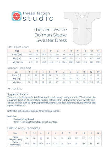 Zero Waste Dolman Sweater Dress Pattern