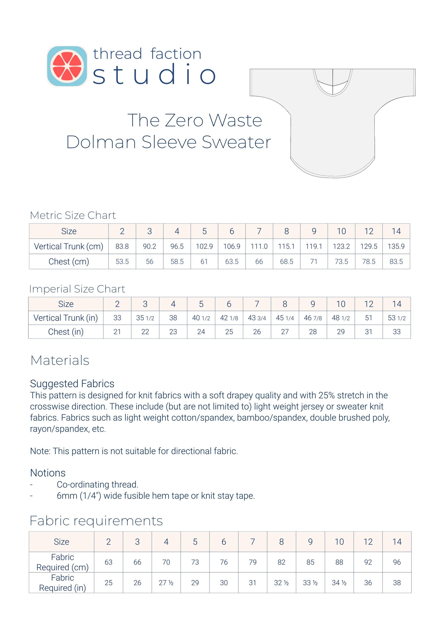 Zero Waste Dolman Sweater Pattern