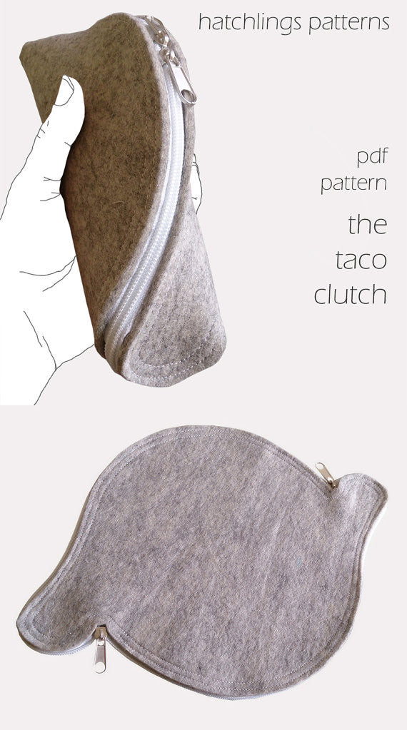 The T is for Taco Clutch - Felt or leather zip clutch purse PDF sewing pattern